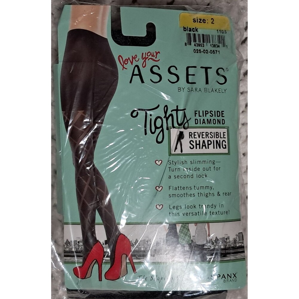 Assets by SPANX Size 2 Black Tights Flipside Diamond Reversible Shaping NEW